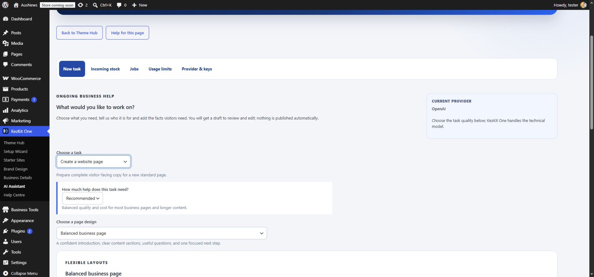 Actual KezKit AI Assistant with task and model-quality choices