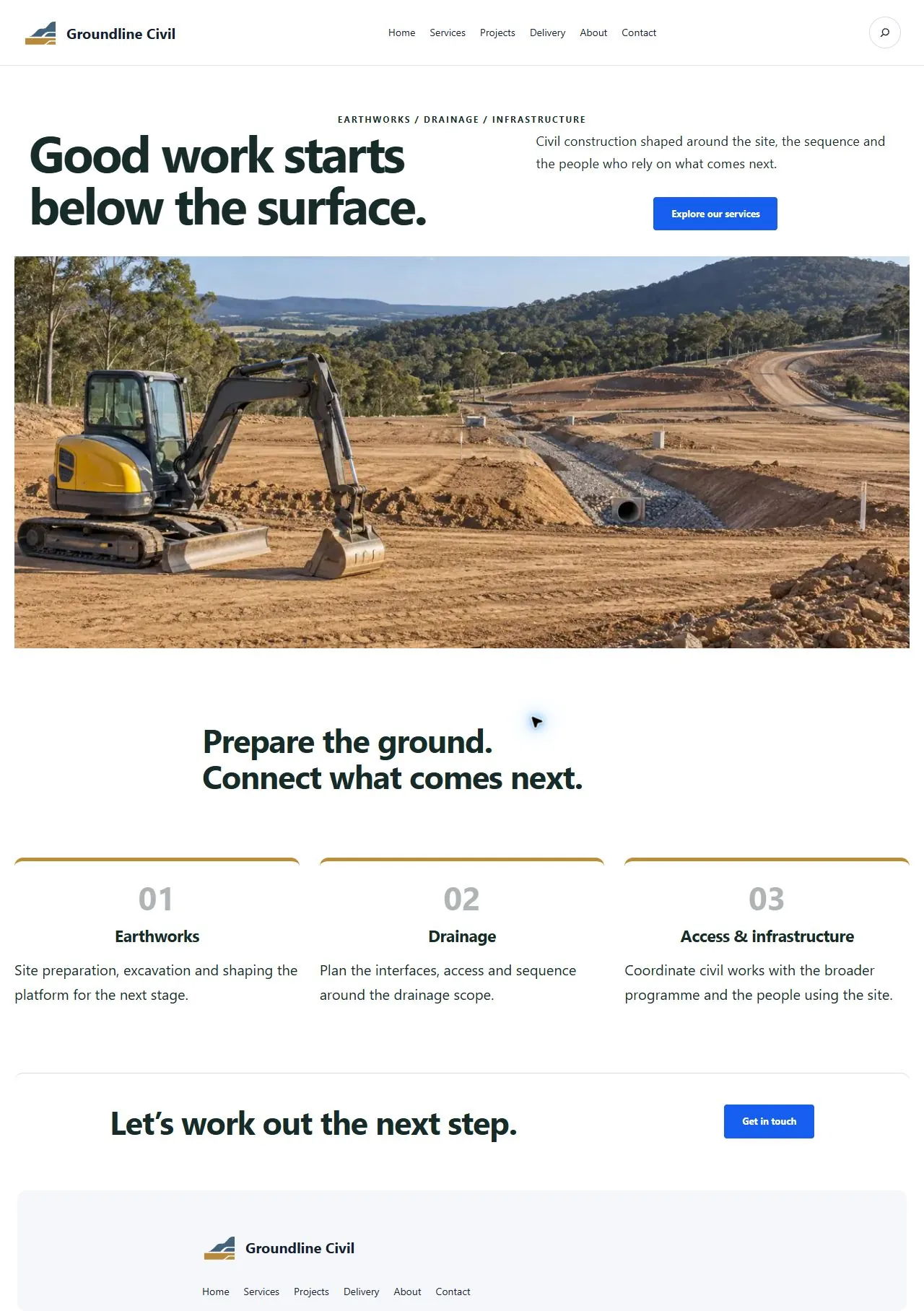 Actual KezKit Civil Works & Contractors starter website preview