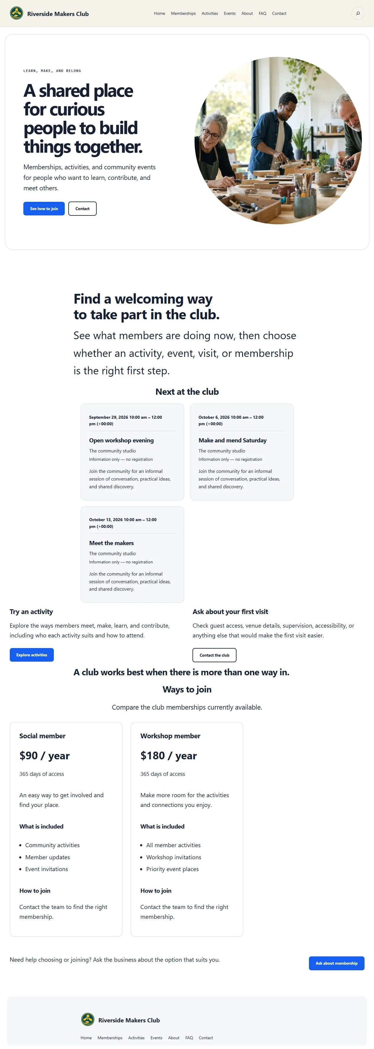 Actual KezKit Clubs & Associations starter website preview