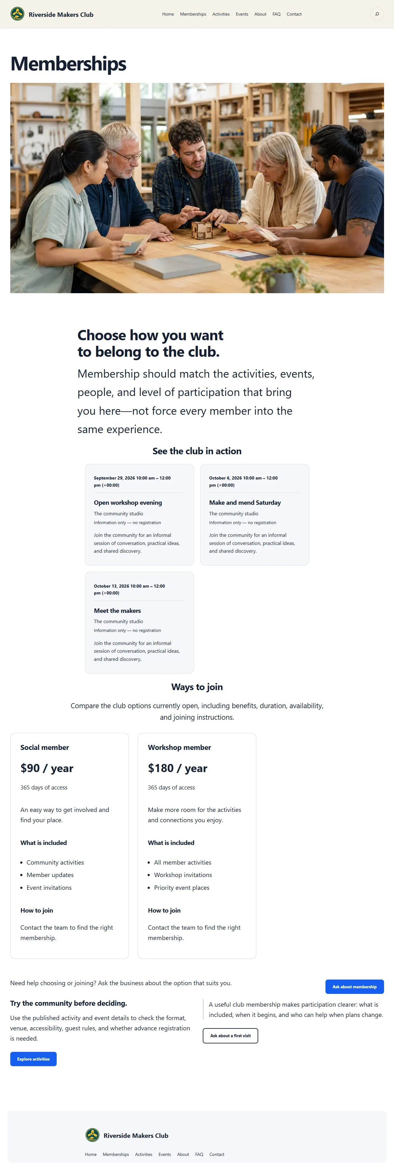 Actual KezKit Clubs & Associations memberships page