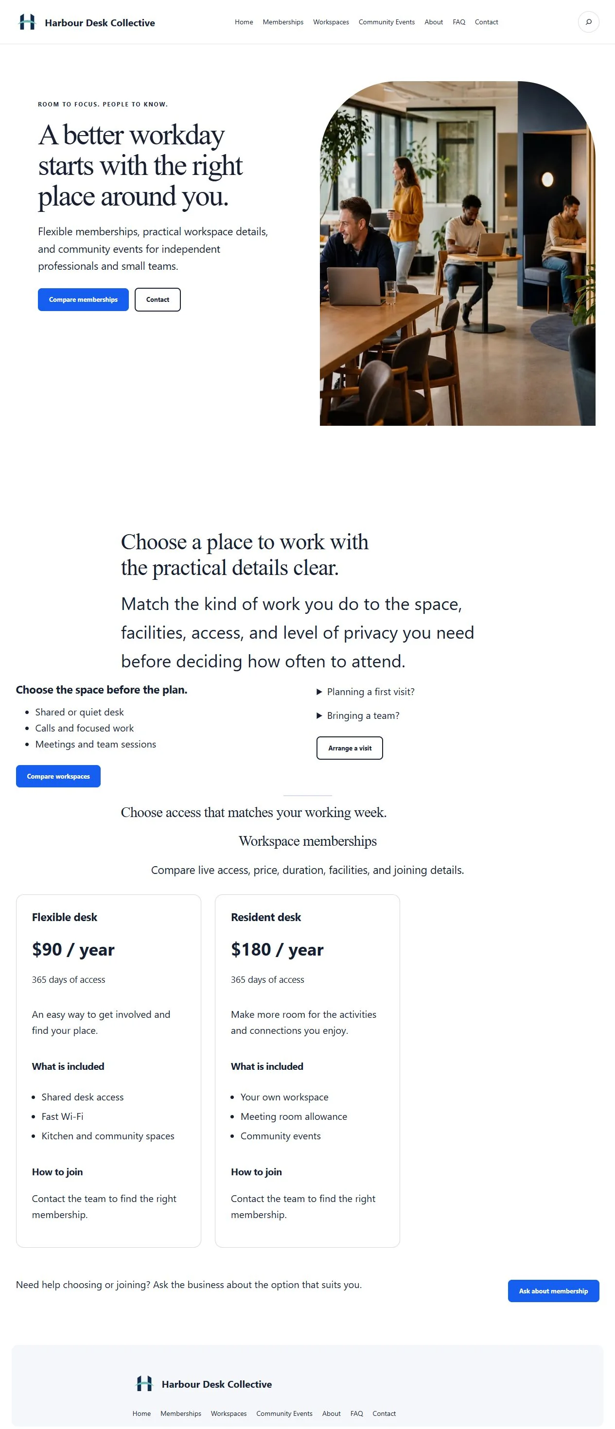 Actual KezKit Coworking & Shared Spaces starter website preview
