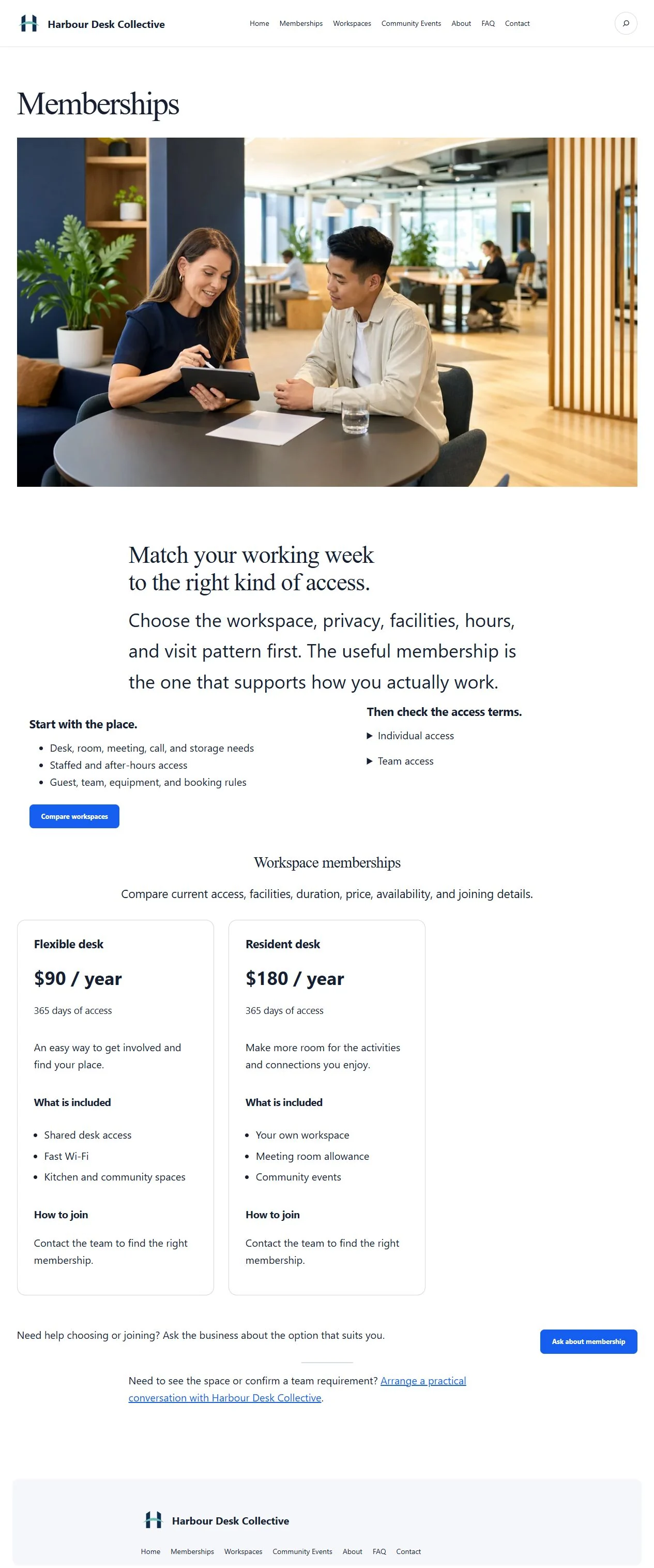 Actual KezKit Coworking & Shared Spaces memberships page