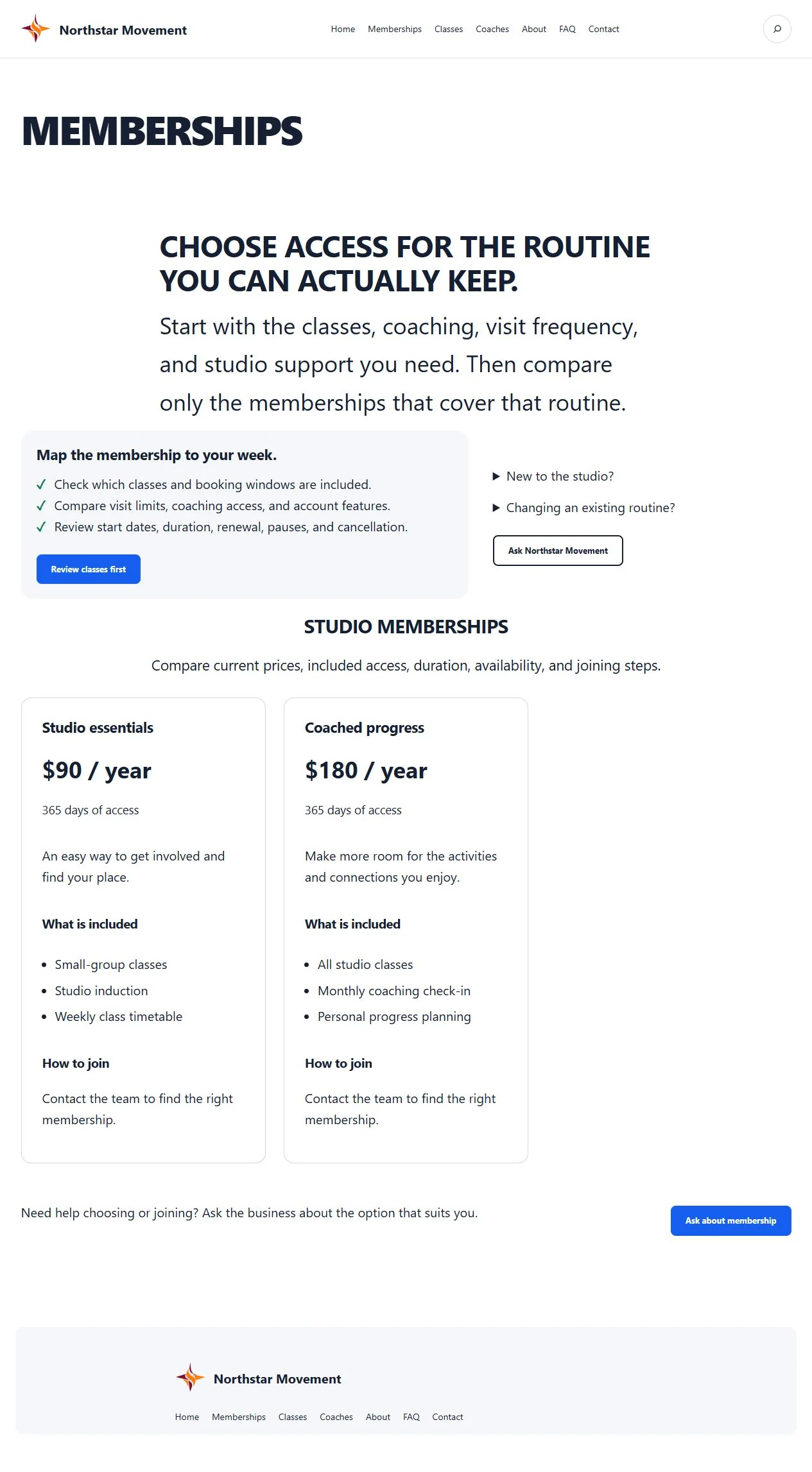 Actual KezKit Fitness Studios & Wellness memberships page