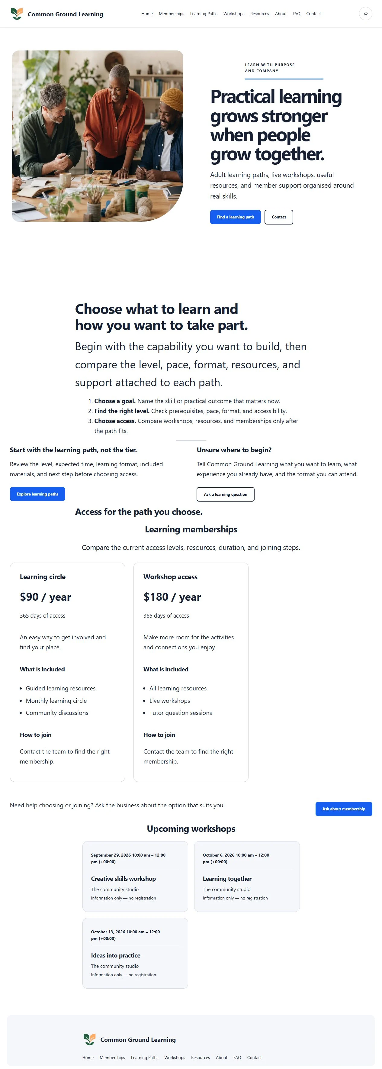 Actual KezKit Learning Communities & Workshops starter homepage