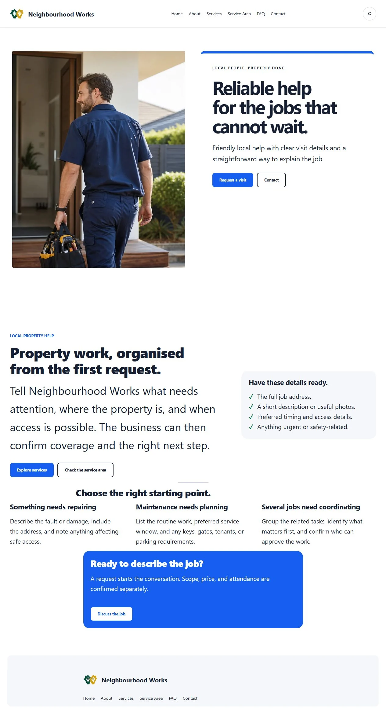 Actual KezKit Local Services & Trades starter homepage