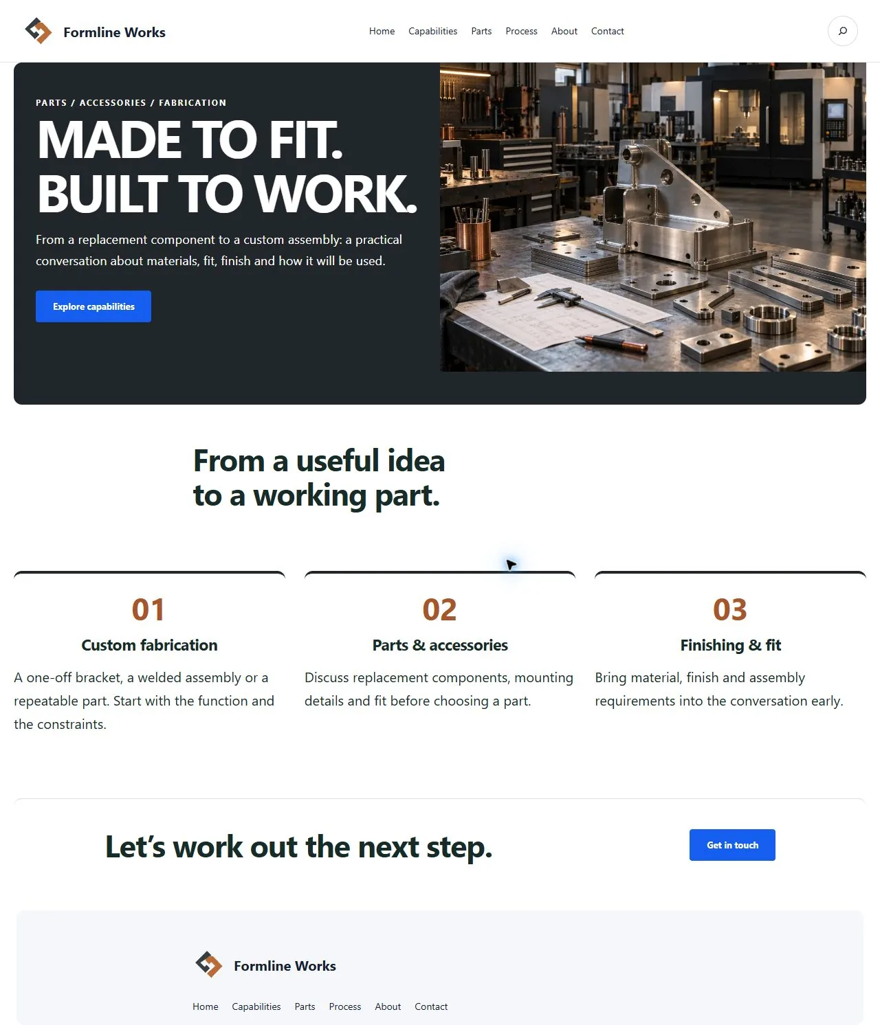 Actual KezKit Parts, Fabrication & Workshops starter website preview