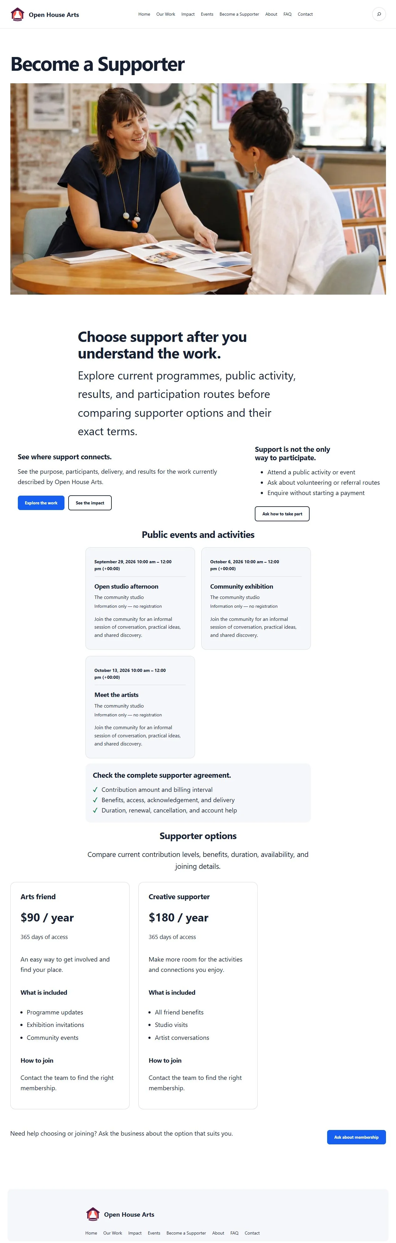 Actual KezKit Supporter Organisations memberships page