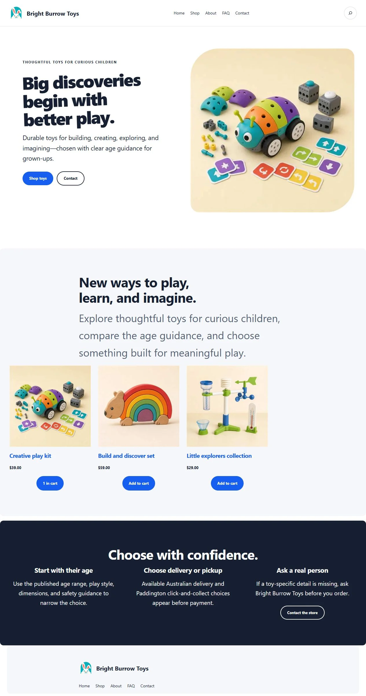 Actual KezKit Shops & Online Stores starter website preview